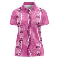 Hawaii Maile Lei Women Polo Shirt With Pink Monstera Pattern LT05 Female Pink - Polynesian Pride
