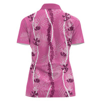 Hawaii Maile Lei Women Polo Shirt With Pink Monstera Pattern LT05 - Polynesian Pride