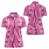 Hawaii Maile Lei Women Polo Shirt With Pink Monstera Pattern LT05 - Polynesian Pride