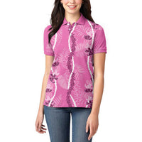 Hawaii Maile Lei Women Polo Shirt With Pink Monstera Pattern LT05 - Polynesian Pride