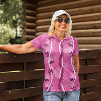 Hawaii Maile Lei Women Polo Shirt With Pink Monstera Pattern LT05 - Polynesian Pride