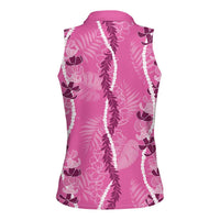 Hawaii Maile Lei Women Sleeveless Polo Shirt With Pink Monstera Pattern LT05 - Polynesian Pride