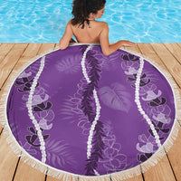 Hawaii Maile Lei Beach Blanket With Violet Monstera Pattern LT05 - Polynesian Pride