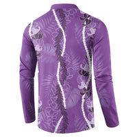 Hawaii Maile Lei Button Sweatshirt With Violet Monstera Pattern LT05 - Polynesian Pride