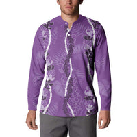 Hawaii Maile Lei Button Sweatshirt With Violet Monstera Pattern LT05 - Polynesian Pride