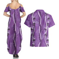 Hawaii Maile Lei Couples Matching Summer Maxi Dress and Hawaiian Shirt With Violet Monstera Pattern LT05 - Polynesian Pride
