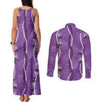 Hawaii Maile Lei Couples Matching Tank Maxi Dress and Long Sleeve Button Shirt With Violet Monstera Pattern LT05 - Polynesian Pride