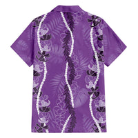 Hawaii Maile Lei Family Matching Off The Shoulder Long Sleeve Dress and Hawaiian Shirt With Violet Monstera Pattern