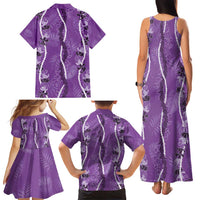 Hawaii Maile Lei Family Matching Tank Maxi Dress and Hawaiian Shirt With Violet Monstera Pattern