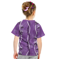 Hawaii Maile Lei Kid T Shirt With Violet Monstera Pattern