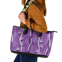 Hawaii Maile Lei Leather Tote Bag With Violet Monstera Pattern LT05 Violet - Polynesian Pride