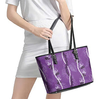 Hawaii Maile Lei Leather Tote Bag With Violet Monstera Pattern LT05 - Polynesian Pride
