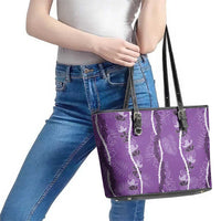 Hawaii Maile Lei Leather Tote Bag With Violet Monstera Pattern LT05 - Polynesian Pride