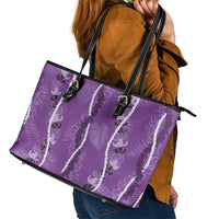 Hawaii Maile Lei Leather Tote Bag With Violet Monstera Pattern LT05 - Polynesian Pride