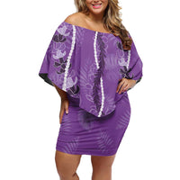 Hawaii Maile Lei Off Shoulder Short Dress With Violet Monstera Pattern LT05 Women Violet - Polynesian Pride