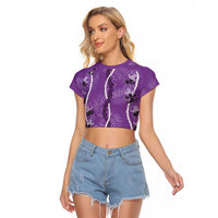 Hawaii Maile Lei Raglan Cropped T Shirt With Violet Monstera Pattern LT05 Female Violet - Polynesian Pride
