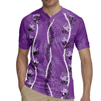 Hawaii Maile Lei Rugby Jersey With Violet Monstera Pattern LT05 - Polynesian Pride