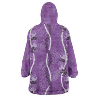 Hawaii Maile Lei Wearable Blanket Hoodie With Violet Monstera Pattern LT05 - Polynesian Pride