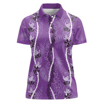 Hawaii Maile Lei Women Polo Shirt With Violet Monstera Pattern LT05 Female Violet - Polynesian Pride