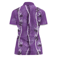 Hawaii Maile Lei Women Polo Shirt With Violet Monstera Pattern LT05 - Polynesian Pride