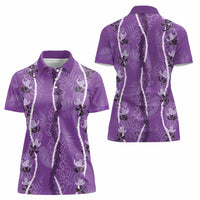 Hawaii Maile Lei Women Polo Shirt With Violet Monstera Pattern LT05 - Polynesian Pride