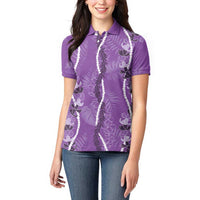 Hawaii Maile Lei Women Polo Shirt With Violet Monstera Pattern LT05 - Polynesian Pride