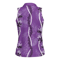 Hawaii Maile Lei Women Sleeveless Polo Shirt With Violet Monstera Pattern LT05 - Polynesian Pride