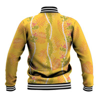 Hawaii Maile Lei Baseball Jacket With Yellow Monstera Pattern LT05 - Polynesian Pride