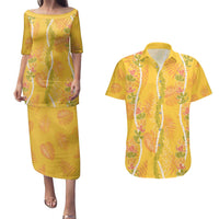 Hawaii Maile Lei Couples Matching Puletasi and Hawaiian Shirt With Yellow Monstera Pattern LT05 Yellow - Polynesian Pride