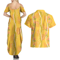 Hawaii Maile Lei Couples Matching Summer Maxi Dress and Hawaiian Shirt With Yellow Monstera Pattern LT05 - Polynesian Pride