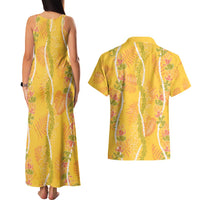 Hawaii Maile Lei Couples Matching Tank Maxi Dress and Hawaiian Shirt With Yellow Monstera Pattern LT05 - Polynesian Pride