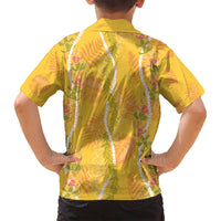 Hawaii Maile Lei Family Matching Long Sleeve Bodycon Dress and Hawaiian Shirt With Yellow Monstera Pattern