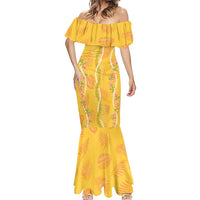 Hawaii Maile Lei Mermaid Dress With Yellow Monstera Pattern LT05 - Polynesian Pride