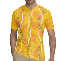 Hawaii Maile Lei Rugby Jersey With Yellow Monstera Pattern LT05 - Polynesian Pride