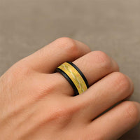 Hawaii Maile Lei Spinner Ring With Yellow Monstera Pattern - Polynesian Pride