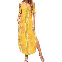 Hawaii Maile Lei Summer Maxi Dress With Yellow Monstera Pattern LT05 Women Yellow - Polynesian Pride