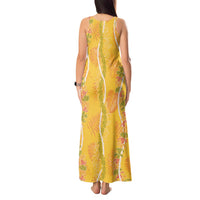 Hawaii Maile Lei Tank Maxi Dress With Yellow Monstera Pattern LT05 - Polynesian Pride