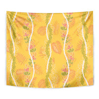 Hawaii Maile Lei Tapestry With Yellow Monstera Pattern