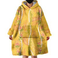 Hawaii Maile Lei Wearable Blanket Hoodie With Yellow Monstera Pattern LT05 - Polynesian Pride