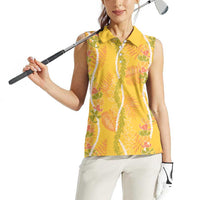 Hawaii Maile Lei Women Sleeveless Polo Shirt With Yellow Monstera Pattern LT05 - Polynesian Pride