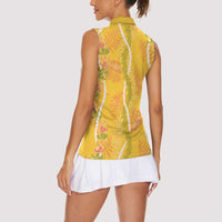 Hawaii Maile Lei Women Sleeveless Polo Shirt With Yellow Monstera Pattern LT05 - Polynesian Pride