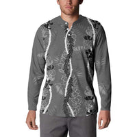 Hawaii Maile Lei Button Sweatshirt With Gray Monstera Pattern LT05 - Polynesian Pride