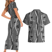Hawaii Maile Lei Couples Matching Short Sleeve Bodycon Dress and Hawaiian Shirt With Gray Monstera Pattern LT05 - Polynesian Pride