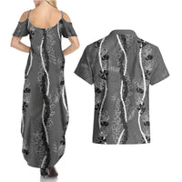Hawaii Maile Lei Couples Matching Summer Maxi Dress and Hawaiian Shirt With Gray Monstera Pattern LT05 - Polynesian Pride