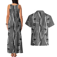Hawaii Maile Lei Couples Matching Tank Maxi Dress and Hawaiian Shirt With Gray Monstera Pattern LT05 - Polynesian Pride