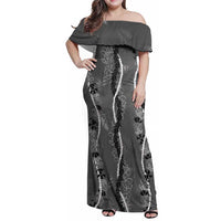 Hawaii Maile Lei Family Matching Off Shoulder Maxi Dress and Hawaiian Shirt With Gray Monstera Pattern