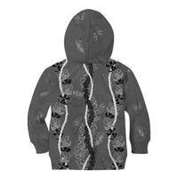 Hawaii Maile Lei Kid Hoodie With Gray Monstera Pattern