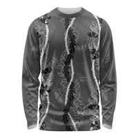 Hawaii Maile Lei Long Sleeve Shirt With Gray Monstera Pattern LT05 Unisex Gray - Polynesian Pride
