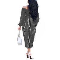 Hawaii Maile Lei Off The Shoulder Long Sleeve Dress With Gray Monstera Pattern LT05 - Polynesian Pride