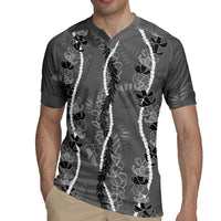 Hawaii Maile Lei Rugby Jersey With Gray Monstera Pattern LT05 - Polynesian Pride